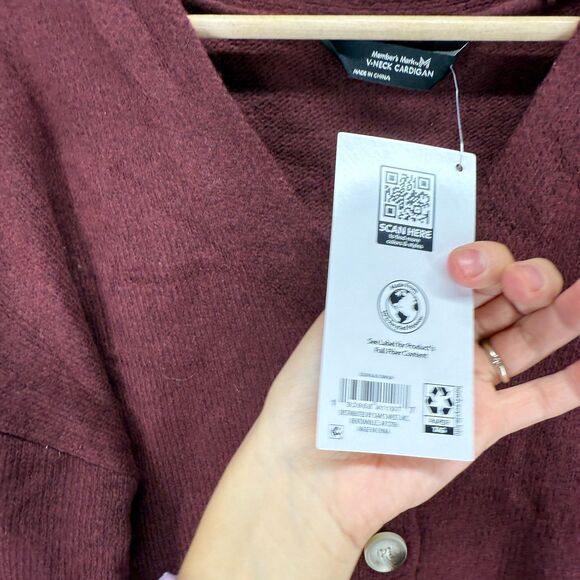 New Member's Mark Cardigan Women M Medium Red Button Up V-Neck Long Sleeve - Picture 5 of 8
